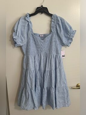 Woman’s Light Blue Eyelet Tiered Dress